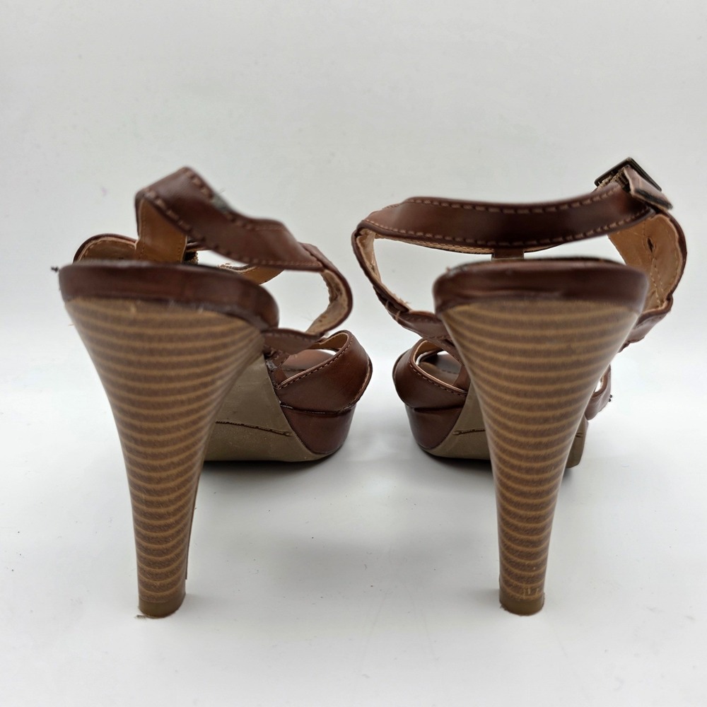 Crown Vintage Brown T-Strap Platform Peep Toe Heels Sandals Mens 7M 3919917 - Picture 7 of 7